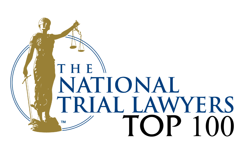 Logo of The National Trial Lawyers featuring a figure of Lady Justice holding scales, symbolizing legal advocacy and representation.