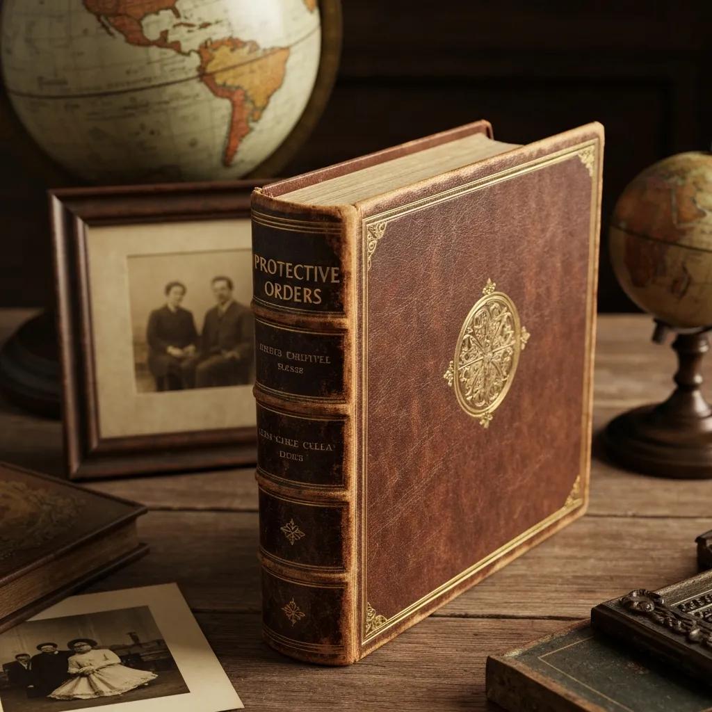 Close-up of a legal document on protective orders with a gavel and pen