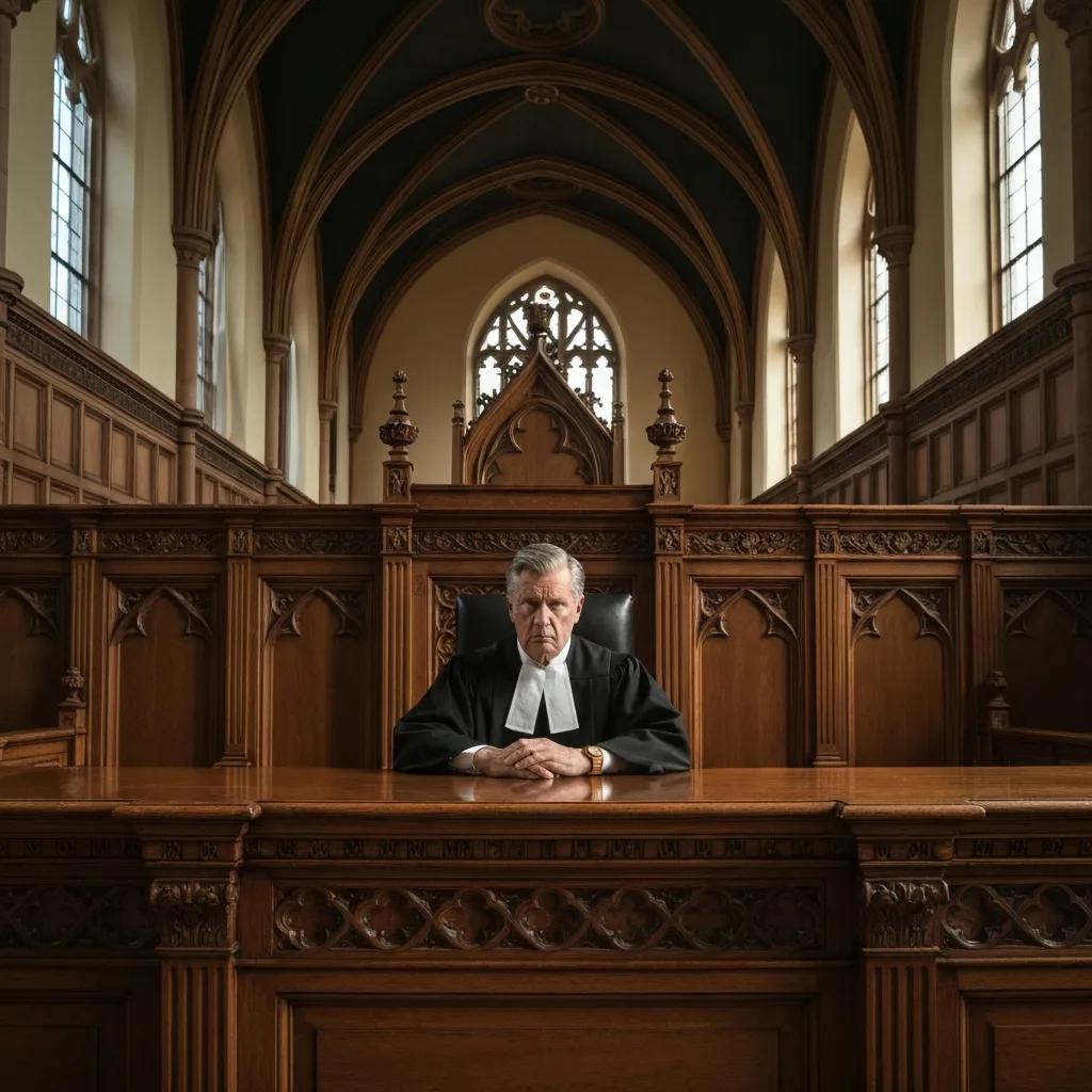 Courtroom scene with a defense lawyer advocating for a client accused of a crime