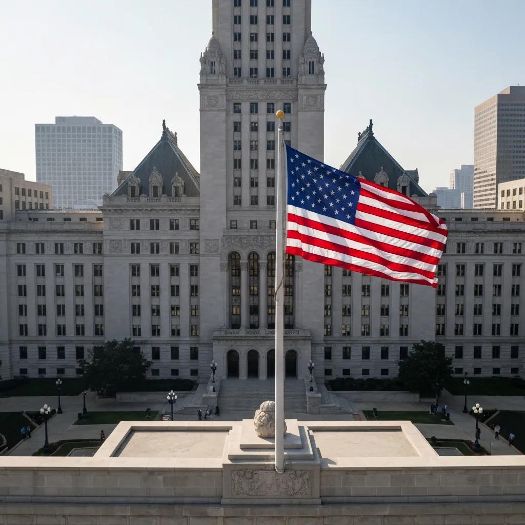 Federal building with American flag symbolizing federal laws on prostitution and sex trafficking